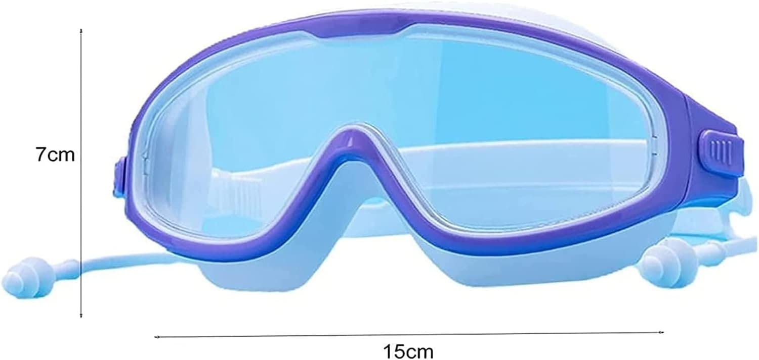 Antibeschlag-Schwimmbrille mit großem Rahmen und Ohrstöpsel, wasserdichte Ausrüstung für Taucherbrillen für Kinder (Pink)