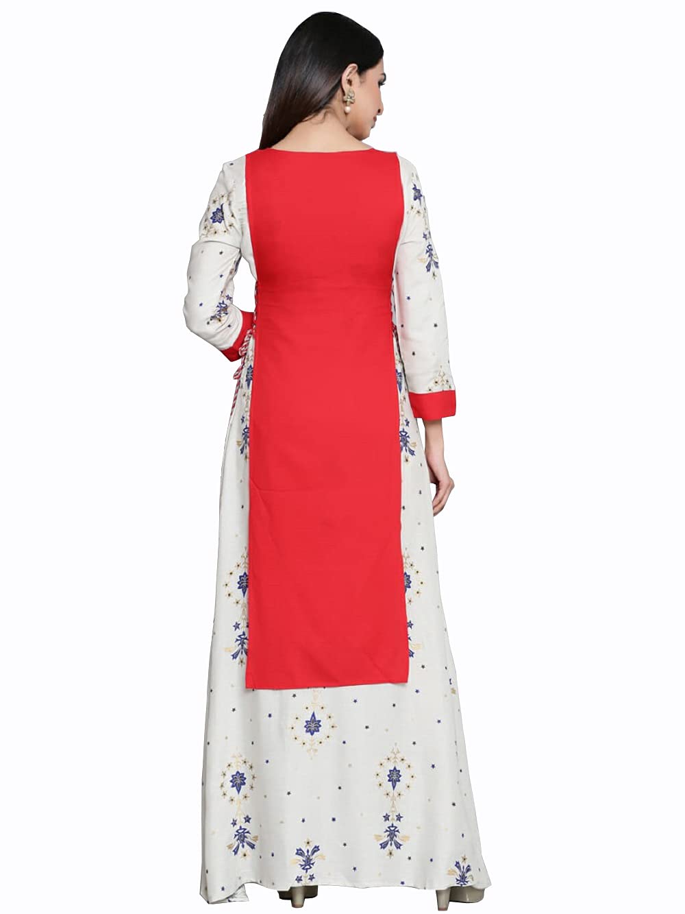 Stylum Women's Embroidered Rayon Flared Kurta (Greystar44_Beige, Xxl)