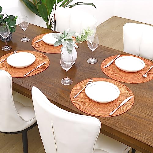 Image of SHACOS Round Braided Placemats Set of 6 Fall Place Mats Washable Polyester 15 inch Round Table Mats for Dining Table Wedding Party Decor (Fall Color Mix, 6)