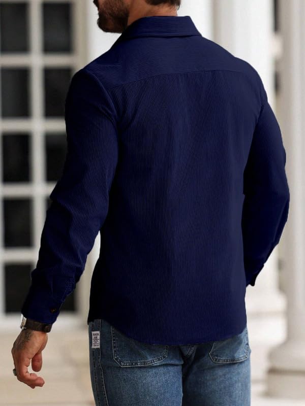 Image of COMBRAIDED Corduroy Men's Full Sleeve Casual Striped Shirt - Comfort Fit, Ideal Stylish and Versatile Clothing