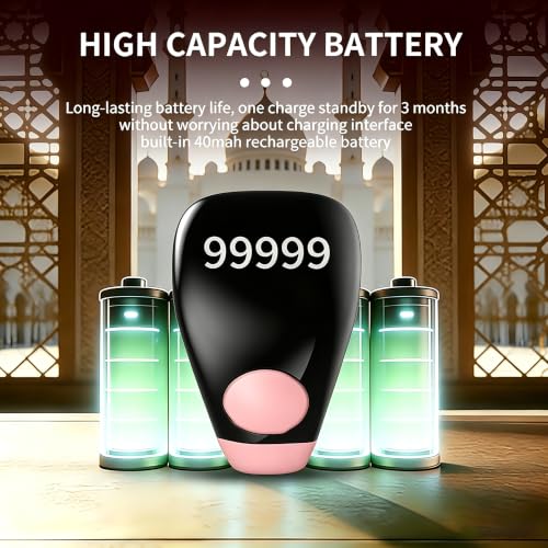 Image of Smart Tasbih Zikr Ring,Adjustable Counter, 3 Sizes (18,20,22mm) Muslim Digital Azan Alarm Clock,APP Support Digital Counter Prayer Reminder Rings, Waterproof 5 Digit Finger Counter zikr Ring(Pink)