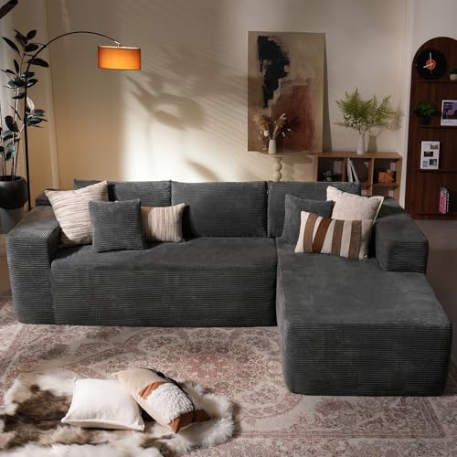 Image of HOOOWOOO Sectional L Shaped Sofa, 104 inch Assembly Free Modern Minimalist Sofa Set, Extra Deep Large Corner Sofa in A Box for Living Room (Right Chaise, Gray Corduroy Upholstered)