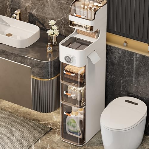 Armoire de Salle de Bain Étroite à 7 Étages avec Roulettes - Grande Capacité - 112,5 x 39,5 x 18 cm - Meuble de Salle de Bain Multifonction Imperméable...