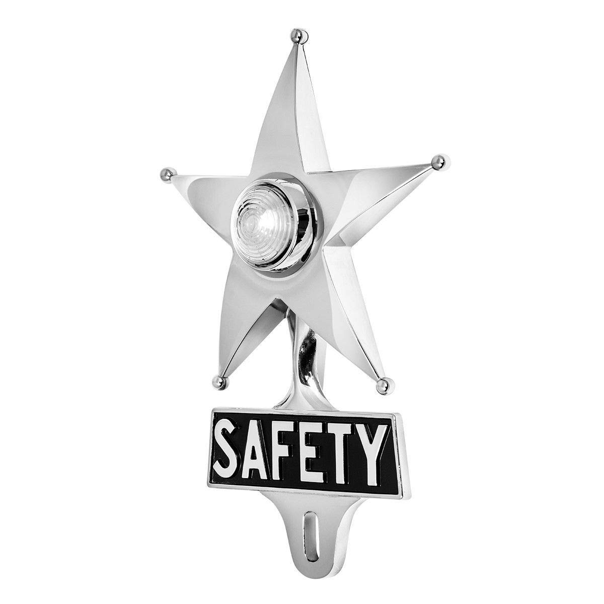 KC8706 White LED Safety Star License Plate Topper, Vintage Classic Car Safety Star License Plate Topper