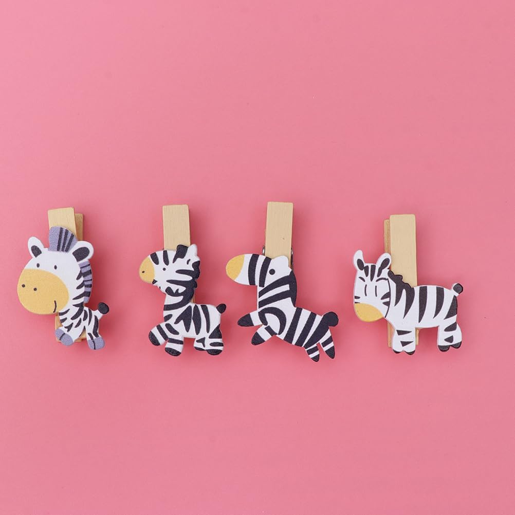 Amosfun Cartoon Zebra Wooden Clips 1.37 in Photo Clips for DIY Crafts Picture Holder Note Clips Card Display Home Office Decor