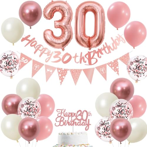 30. Geburtstag Deko Frauen Rosegold Happy 30th Happy Birthday Banner Luftballon Zahl 30 Folienballon Tortendeko für 30 Geburtstagsdeko Frau