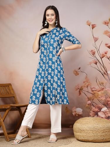Image of Stylum Women's Pink Floral Printed Rayon A-Line Kurta
