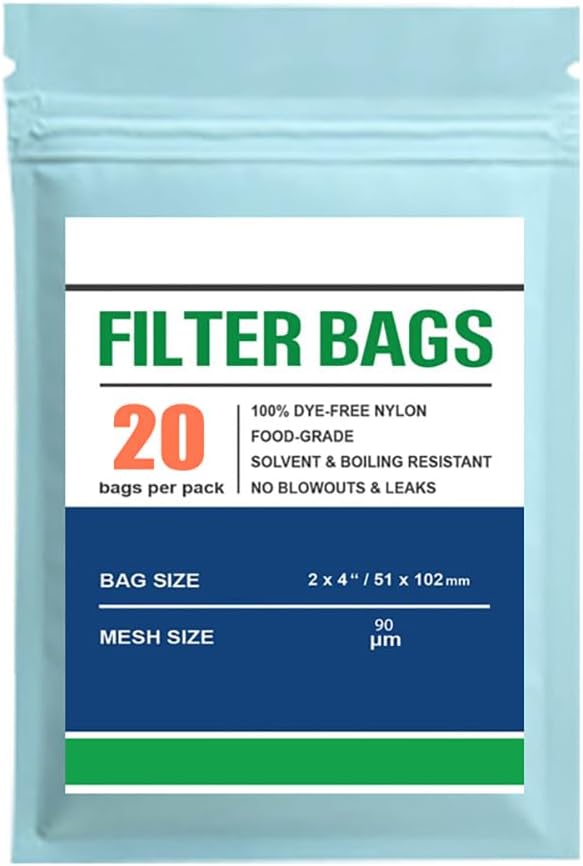 Premium Nylon Tea Filter Bags, 2" X 4", Double-Stitching, 20 Pack (90 Microns)