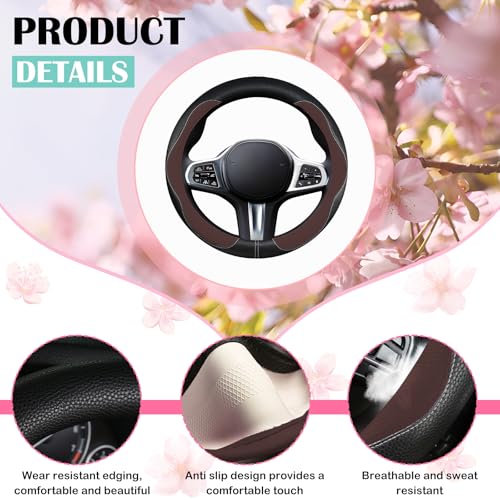 SuperKaKa Brown Car Steering Wheel Cover 2025, Universal Auto PU Cute Breathable Slip-Proof Comfort Imitation Leather Protector Cars Interior Accessories for Women Men Fit Most Vehicle - Thumbnail 2