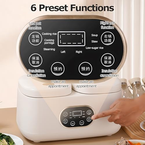 Olla arrocera de Doble vejiga, 2L+2l, pequeña Olla arrocera eléctrica Profesional de Doble vejiga con Pantalla táctil Inteligente, Programa de 12 Horas para cocinar gachas y calent