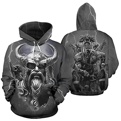 Sweat-shirt streetwear pull à capuche Odin style mythologie nordique imprimé
