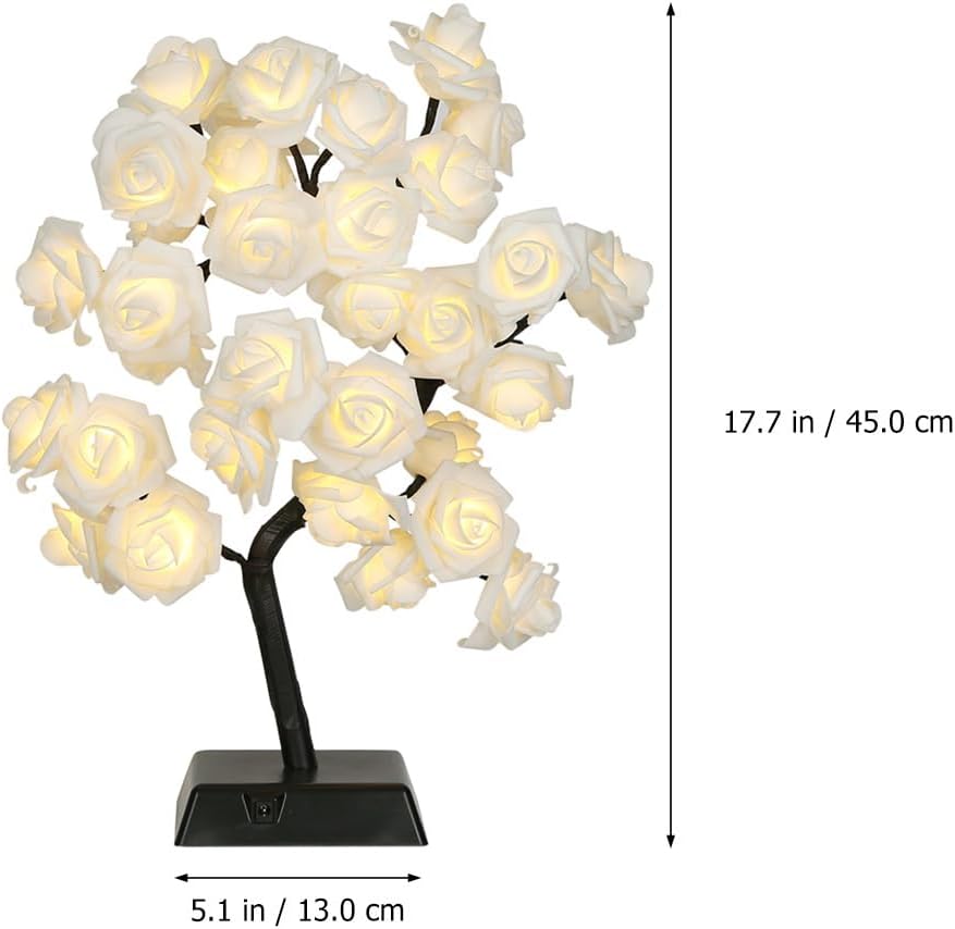 1 Pc Rose Table Lamp Rose Tree Light Desktop Decor Desk Lamp Table Light Led Astetic Room Decor Creative Desk Lamp Indoor PVC Miss Tree White