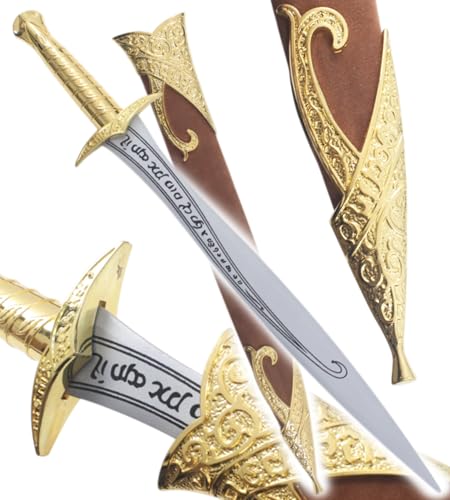 REPLIKSWORD Le Seigneur des Anneaux Epée Frodon Sting Epee Dard en Bois + Fourreau Cosplay Dague Decoration + Presentoir en Bois Inclus
