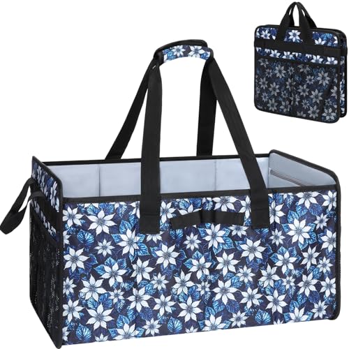 ワイヤーフレーム付き特大ユーティリティトートバッグ、再利用可能な食料品バッグ、食料品用折りたたみ式ショッピングバッグ、折りたたみ式トートバッグ、重い荷物を運ぶためのハンドル付き、車のトランク。のサムネイル