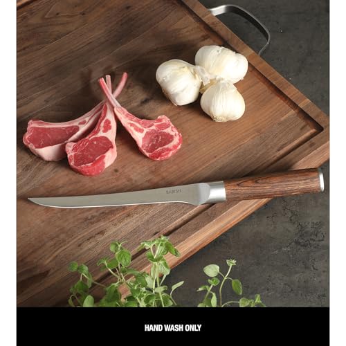 Image of Babish 1.4116 German Stainless Steel Boning & Fillet Knife with Dark Pakka Wood Handle - 6-Inch Full-Tang Flexible Kitchen Knife for Meat, Poultry, Fish & Precision Butchering