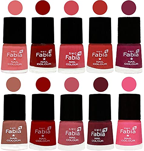 Image of SMC Fabia ALL IN ONE (PACK OF 10), Long Lasting Glossy Nail Polish, 6 ml Each, All Vibrant Colours,02343