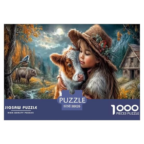 Niña& Calf Puzzles Imposible,desafío for Adults Zona Rural Otoñal Stream 1000 Piezas Obra De Arte De Juego De para Adultos Y Niños 38x26cm/1000pcs