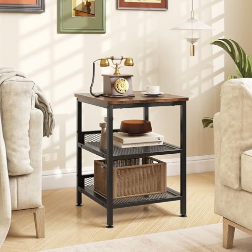 Giantex GT65662-2HW 3-Tier End Table, Industrial Telephone Table With 2 Mesh Storage Shelves, Metal Frame, 16 Inch Square Sofa Side Table Nightstand thumb #1