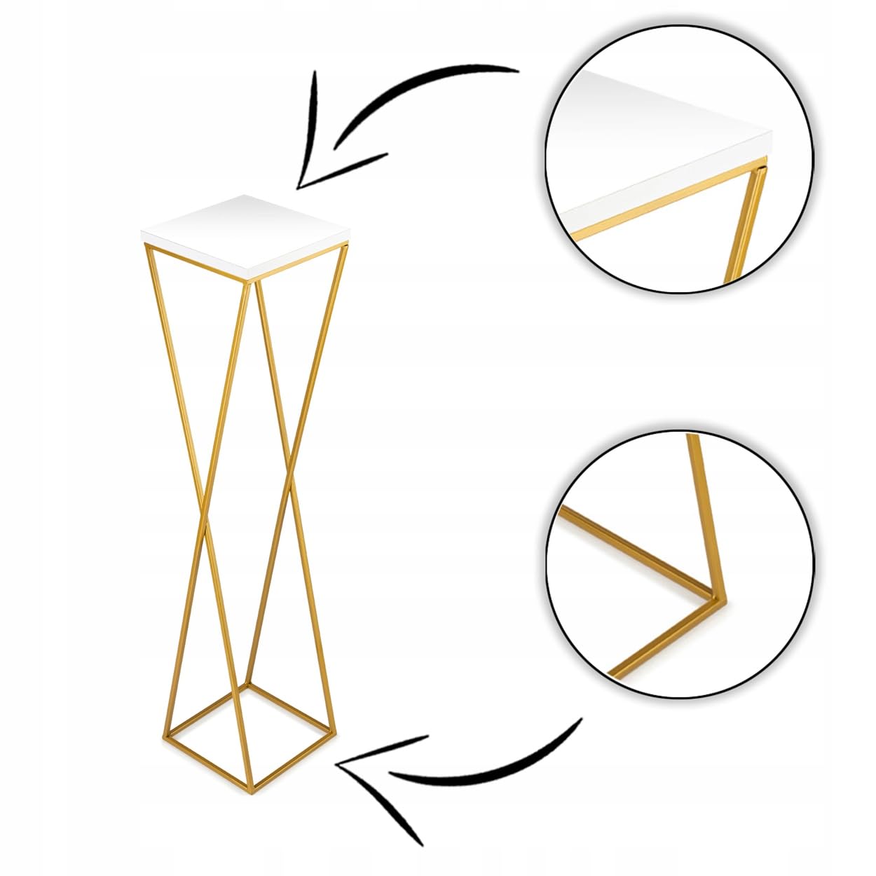 Support pour plantes en métal de 100 cm de haut - Support de fleurs stable et solide avec plateau en MDF blanc sur support doré - Support pour fleurs à décorer les intérieurs