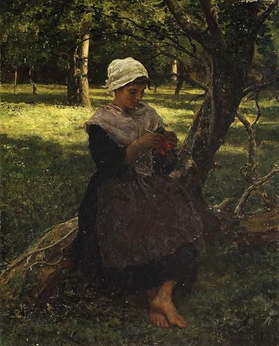Tableau une paysanne tricotant par Jules Breton - Affiche murale d'art de 60x90cm pour salon