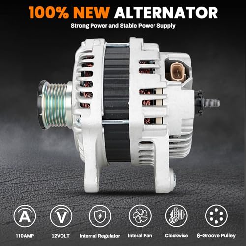 Image of 13258 Alternator Compatible with Nissan Juke 2011-2017 1.6L, Sentra 2017-2019 1.6L, 12V 110Amp CW 6-Groove Pulley Replace 13258N, 23100-1KM1A, 23100-1KM1M, A2TJ1381, A2TJ2081
