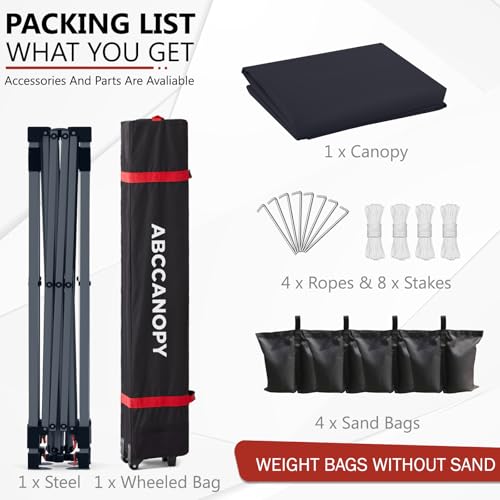 ABCCANOPY 3x3M Pavillon wasserdicht Pop-Up Gartenpavillon Festival Sonnenschutz Outdoor Baldachin Super Compact Canopy mit Rolltragetasche Bonus 4X Gewicht Taschen, 4X Seile 4X Pfähle,Schwarz – Bild 5