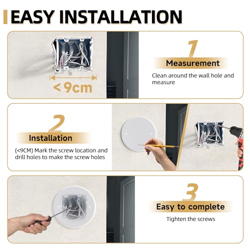 Gadgetzan Ceiling Cover Plate,5 Inch Round Electrical Box Cover Plate for 4 Inch Electric Box,Metal Round Wall Plate for Smoke Detector,Hole Spacing 3.5 Inch - 3 Pcs(White) by Gadgetzan - Image 4