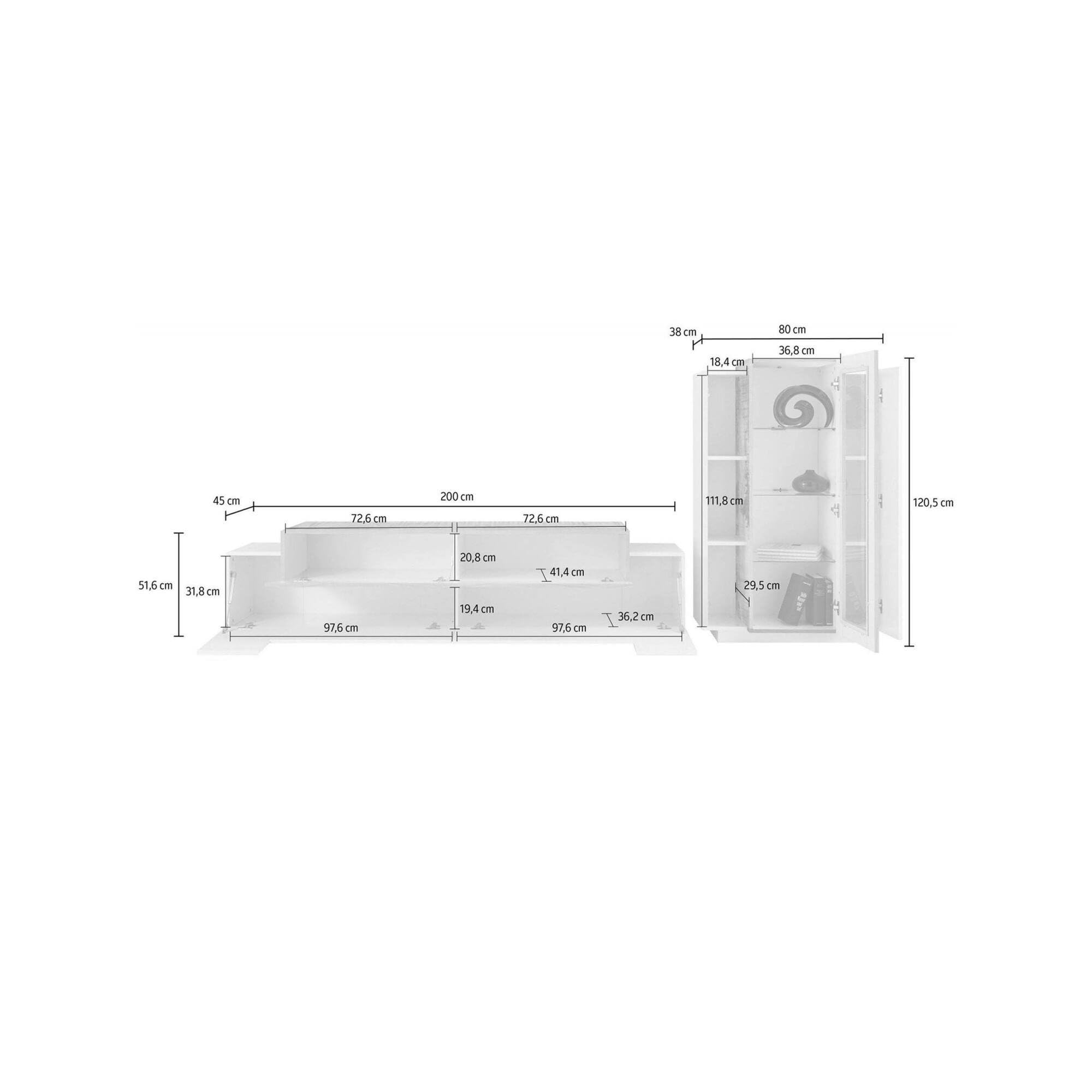 Dmora Parete Attrezzata Mirko 45x280x121h cm Bianco Lucido Modulabile 12 Ripiani, 14 Vani Made in Italy