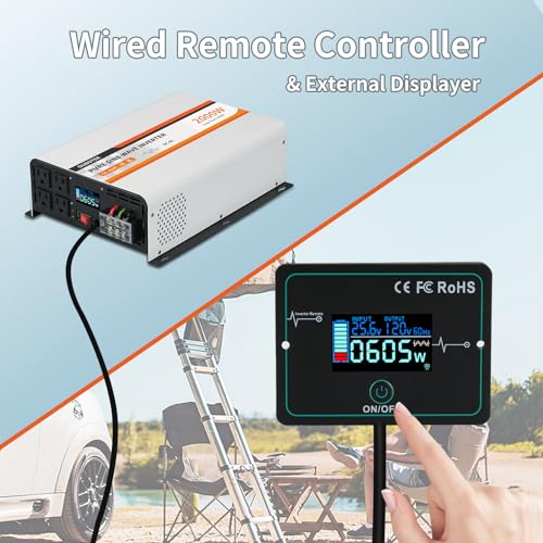 OUBOTEK 2000W Pure Sine Wave Inverter 24V DC to 120V AC Converter for Truck Boat Camping Outdoor Solar System, 2000 Watt Power Inverter with LCD Display, Remote Controller, USB Port, 4 AC Outlets by OUBOTEK - Used condition - Image 2