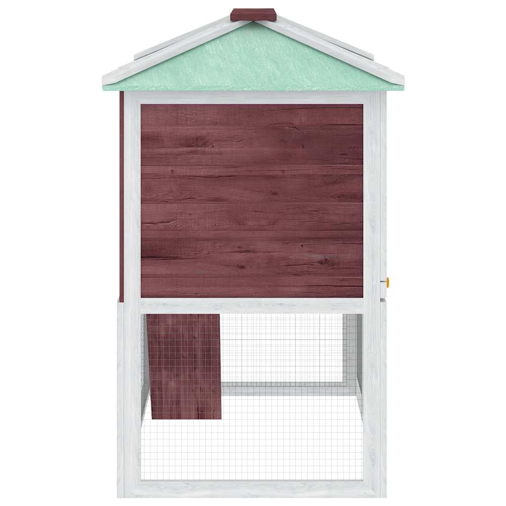 Kaninchenstall 2 Etagen Holz Hasenstall Kleintierstall für draußen mit Rampe und ausziehbarer Wanne Kleintierkäfig für Zwergkaninchen Braun Weiß 130x68x105 cm