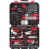 DEKOPRO Tool Set:228 Piece Home Tool Kit, Household Basic Repair Tool Set Comes with Plastic Storage Case, Socket Wrench Set for Car-Red