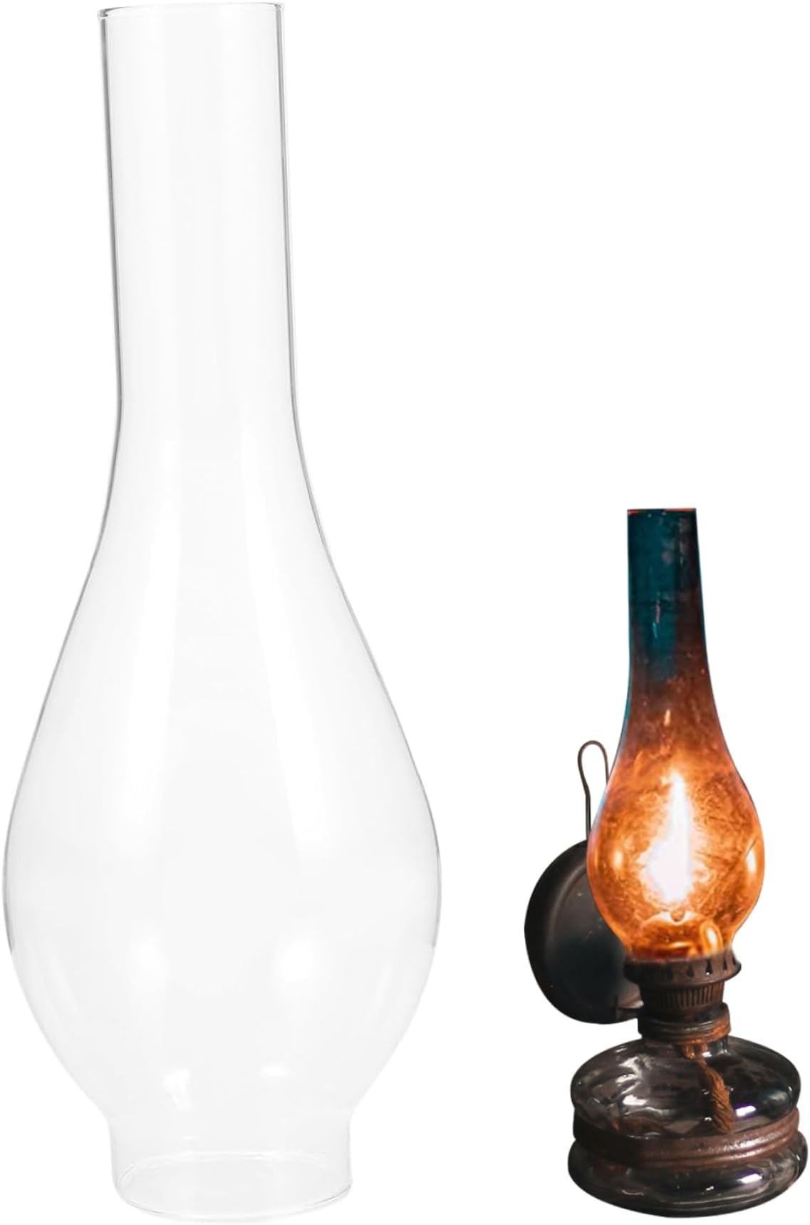 Glass Oil Lamp Chimney,Oil Lamp Chimney 2 Inch Base,Chimney Clear Glass Replacement Light Shade for Traditional Vintage Oil lamp Height:9.7 Inch - Clear Glass Heat-Resistant Oil Lamp Parts