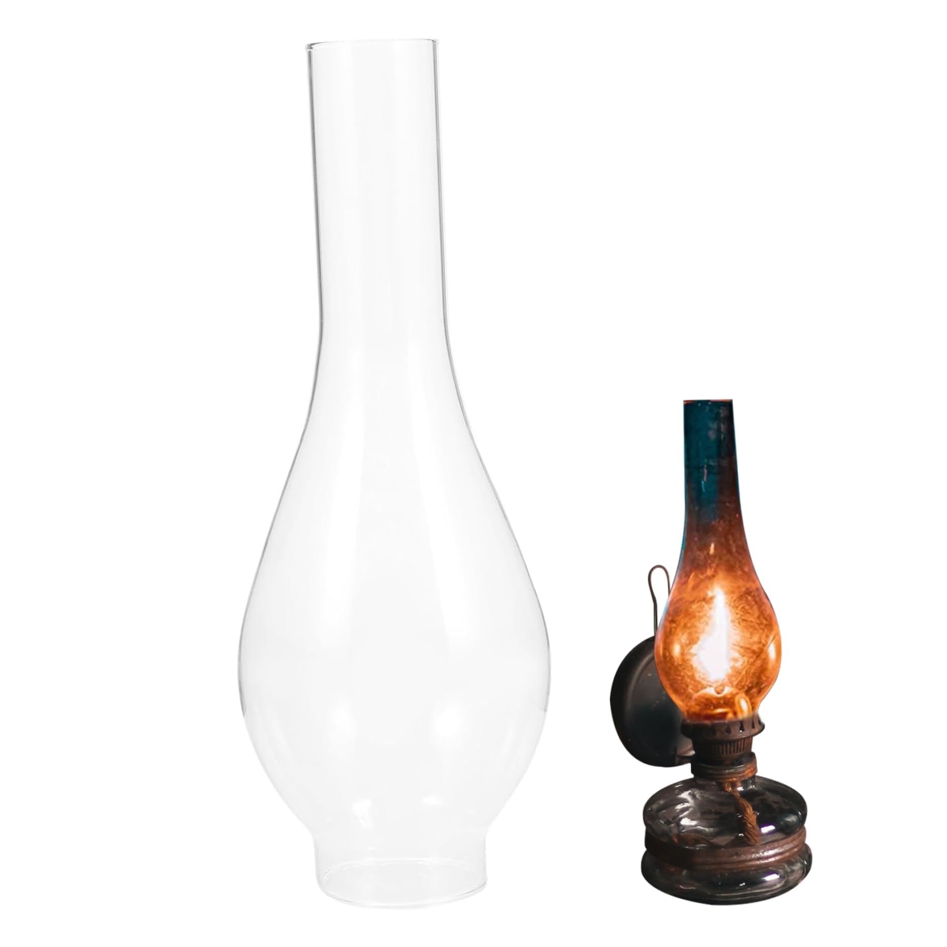 NIDONE Glass Oil Lamp Chimney, 2 Inch Base, Clear Glass Heat-Resistant Replacement Light Shade for Traditional Vintage Oil Lamp, Height: 9.7 Inch