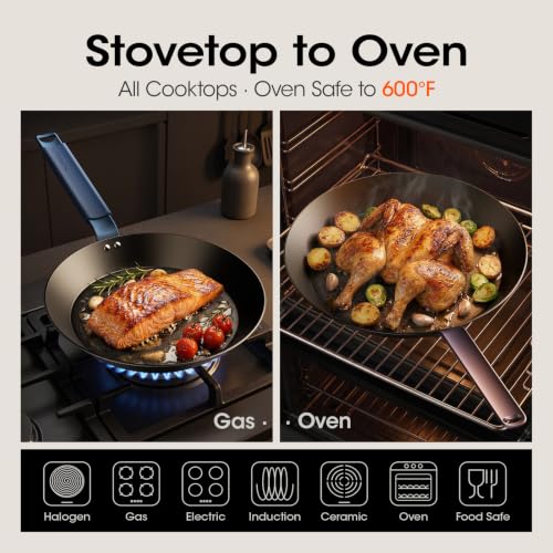Image of 8 10 12 Inch Preseasoned Carbon Steel Pan Set, Snowflake Texture