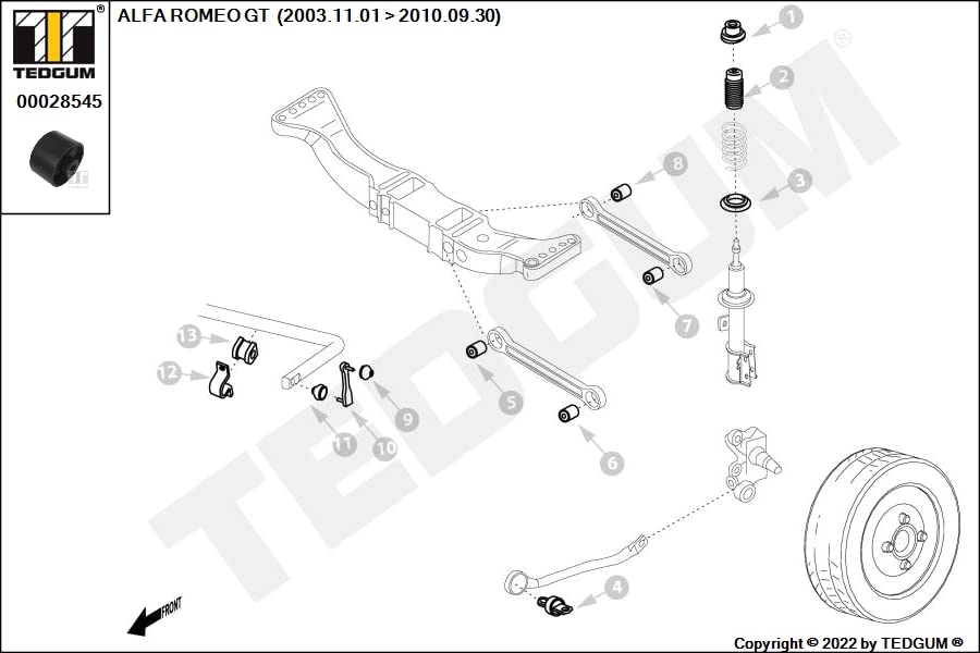 TEDGUM 00028545 BOCCOLA RIDUTTORE ASSE ANTERIORE (SINISTRA)