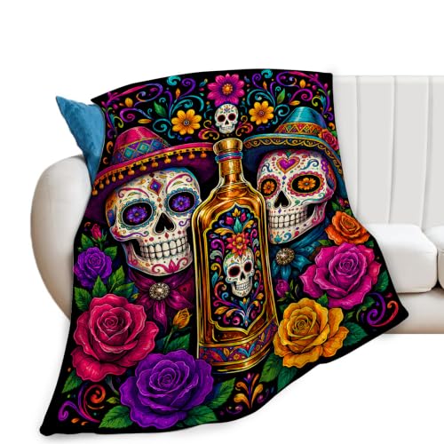 Kylora Halloween Blanket, Mexican Throw Blanket, Sugar Skull Gifts, 40"X50"
