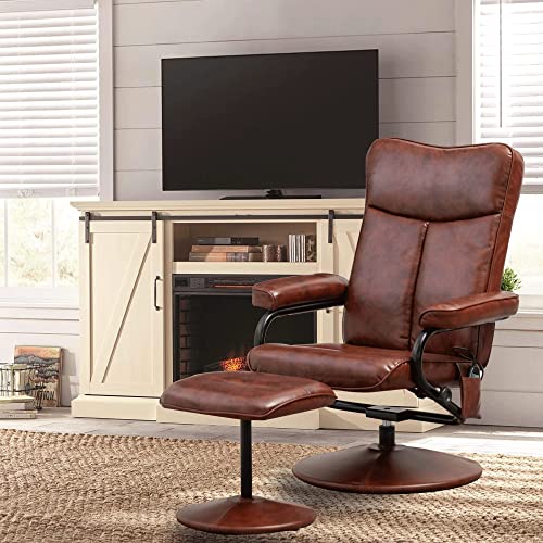 Mellcom Recliner Chair With Ottoman, Office Lounge Chair With Vibration Massage, Swivel Lounge Armchair For Living Room Bedroom, Remote Control, Side Pocket, Brown #TOP1