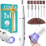 COSLUS Cordless Nail Drill Electric: 2-in-1 Nail File with Flash Cure for Acrylic Gel Dip Powder Nails, Stepless Control for Beginner Home DIY, Portable for Travel, Professional Pedicure Manicure Kit