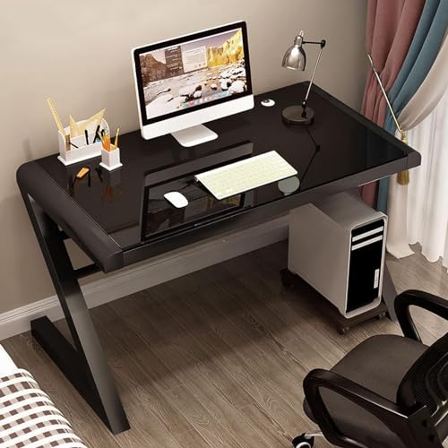 GDVXYS Escritorio de cristal templado para computadora, diseño moderno, marco de metal en forma de Z, oficina en casa, estudio, escritura, juegos, estación de trabajo personal para estudio, dormitorio