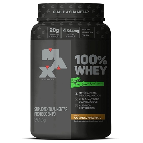 Whey Protein 100% Linha Dino Pote 900g Sabor Caramelo Macchiato Max Titanium
