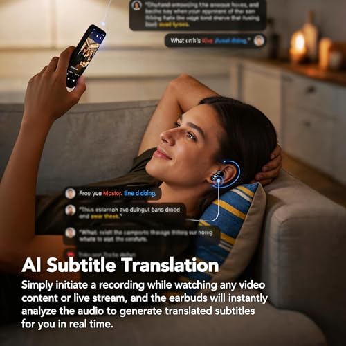 Image of MINISO MS105 AI Translation Earbuds Real Time, 165 Language Translator Earbuds, Audifonos Traductores Ingles Espanol, Bluetooth 6.0 Translator Headphones for Business Travel Language Learning, Green