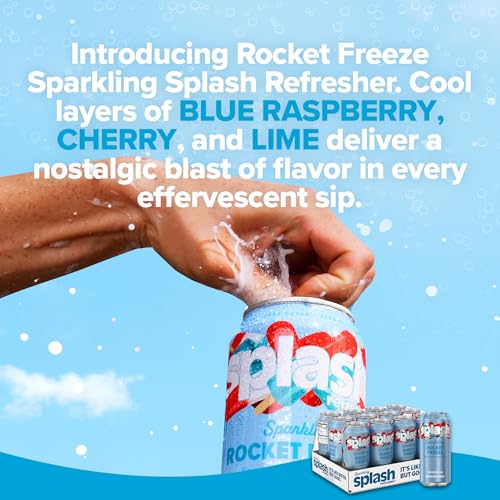 Image of SPLASH REFRESHER Sparkling Water, Rocket Freeze - 12-Pack, 16 Fl Oz Cans - Flavored Carbonated Seltzer Water with Electrolytes, Zero Sugar & Zero Calories