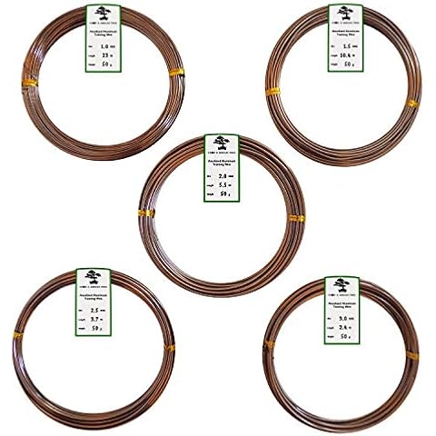 Anodized Aluminum Bonsai Training Wire 5-Size Starter Set with Canvas Bag - 1.0mm, 1.5mm, 2.0mm, 2.5mm, 3.0mm (147 feet total) - Choose Your Color (5 Sizes, Brown) Cover