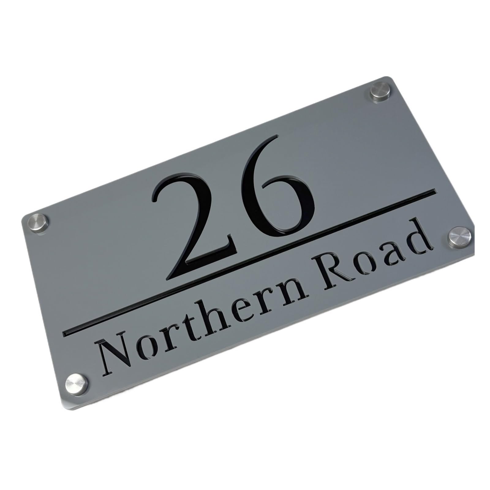 Panneau de numéro maison, panneaux muraux extérieurs, Plaques d'adresse en acrylique, plaque signalétique, clous argentés, 1 pièce(Grey Black,250mmX150mm)