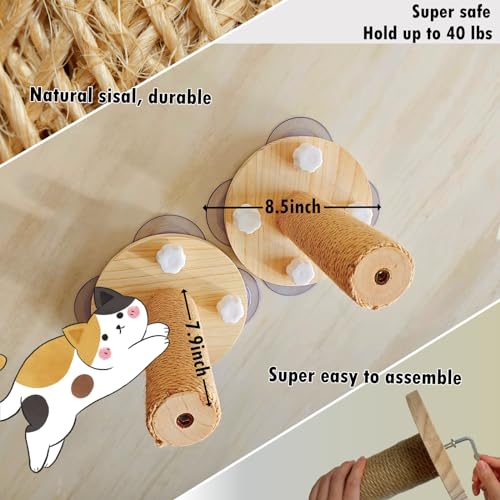 Funeetop SD-1000 Cat Window Perch With 2 Window Stairs, Natural Wood Materials, 17'' Wide Cat Window Hammocks, Cat Hammock For Window With 5 Strong Suction Cups thumb #2