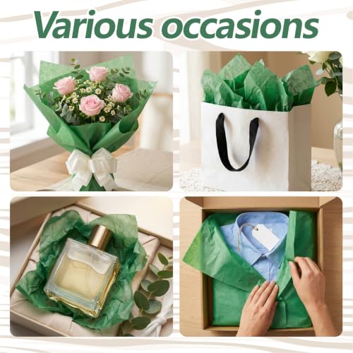 Image of Bobobag 100 Sheets Green Tissue Paper 20 inchX14 inch Tissue Paper for Gift Bags, Gift Wrapping Tissue, Christmas Tissue Paper Anniversary Holiday Decoration Arts Craft