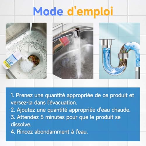 Débouchage Canalisations Professionnel Idéal eau Stagnante, Nettoyant WC Poudre Multifonction eviers Toilettes, Canalisi