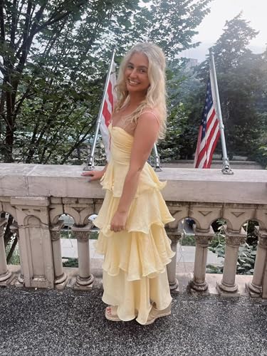 Tiered Chiffon Bridesmaid Dresses Flowy Ruffles Spaghetti Straps A Line Formal Evening Gowns IMC0974