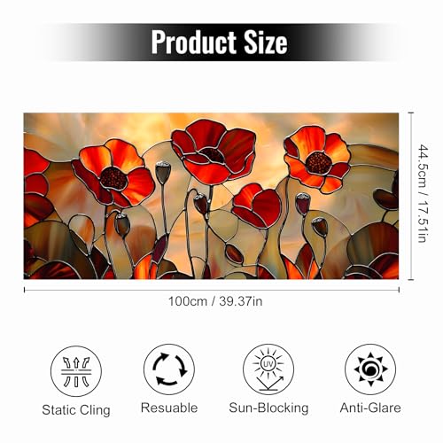 Película para ventana BVBOX 17.5" x 39.3" Floral Roja miniatura 5