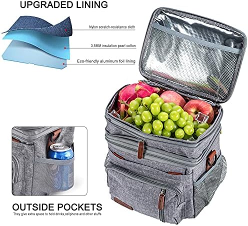 H&Wanss Insulated Lunch Bag for Women Cooler Lunch Box Men Leakproof Tote with Handle Shoulder Strap for Work Picnic (Grey)